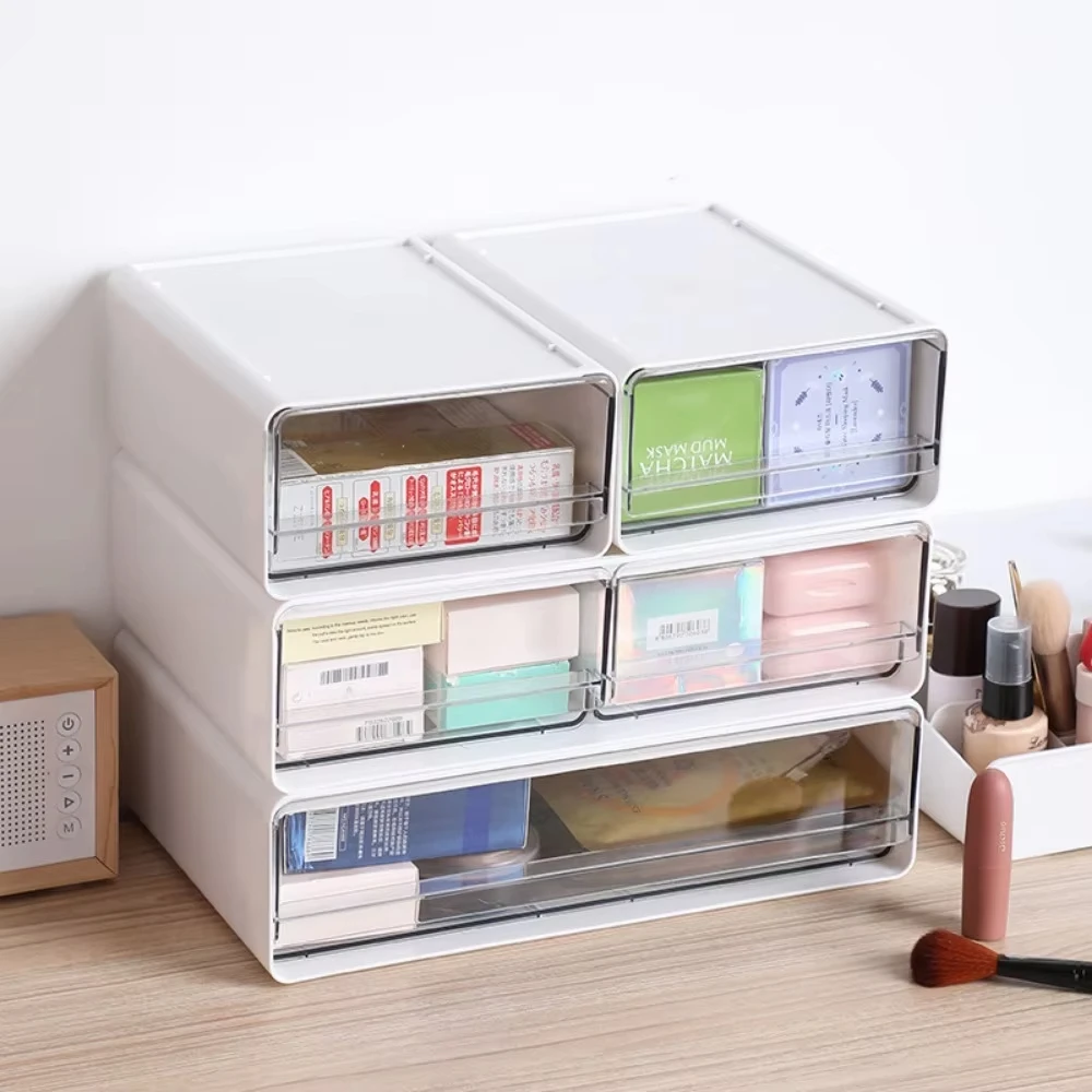 Stackable Desktop Storage Box Drawers Style Office Sort Bin Study Stationery Organizer Wardrobe Closet Underwear Storage Boxes