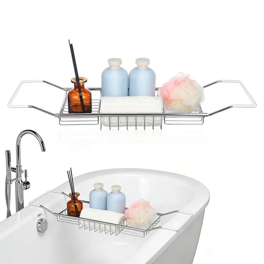 

Bathtub Tray Stainless Steel Bathtub Caddy, Expandable Extra Wide Bath Tub Organizer, RustResistant Over The Tub Shelf Rack with