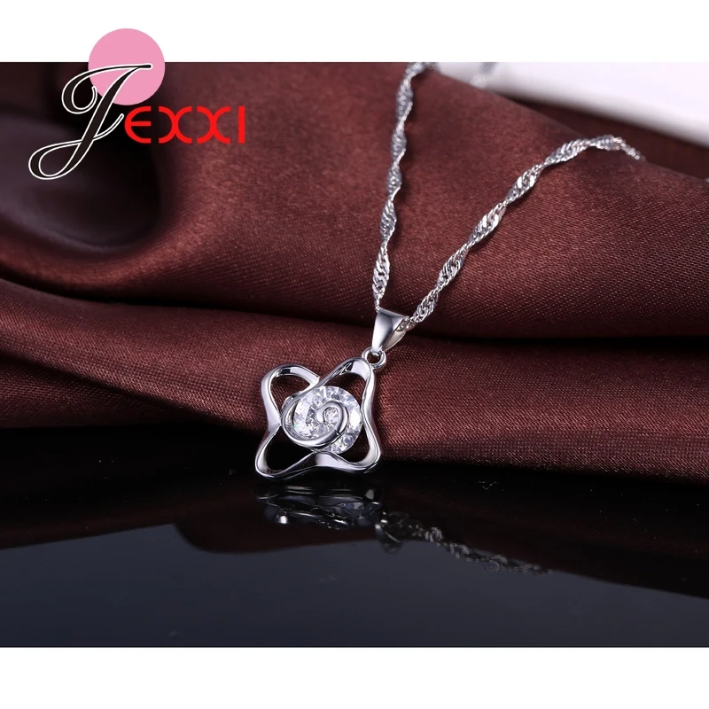New Jewelry Set Four Petals Shape 925 Sterling Silver CZ Necklace Leverback Huggie Earrings Jewelry Sets for Women Gifts