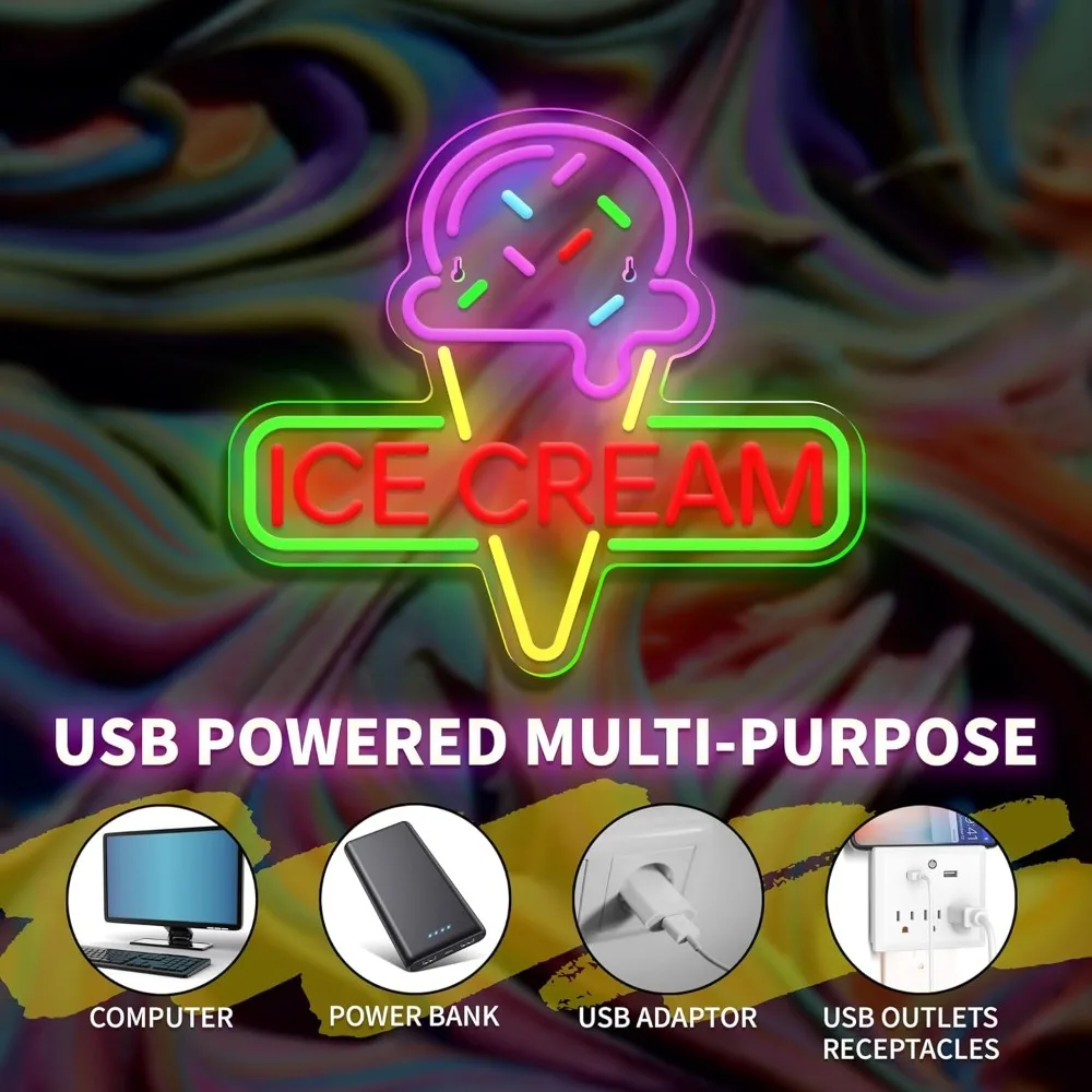 Ice Cream Neon Light LED Neon Sign USB Power Supply for Party Coffee Shop Beverage Shop Office Bedroom Restaurant Wall Decor