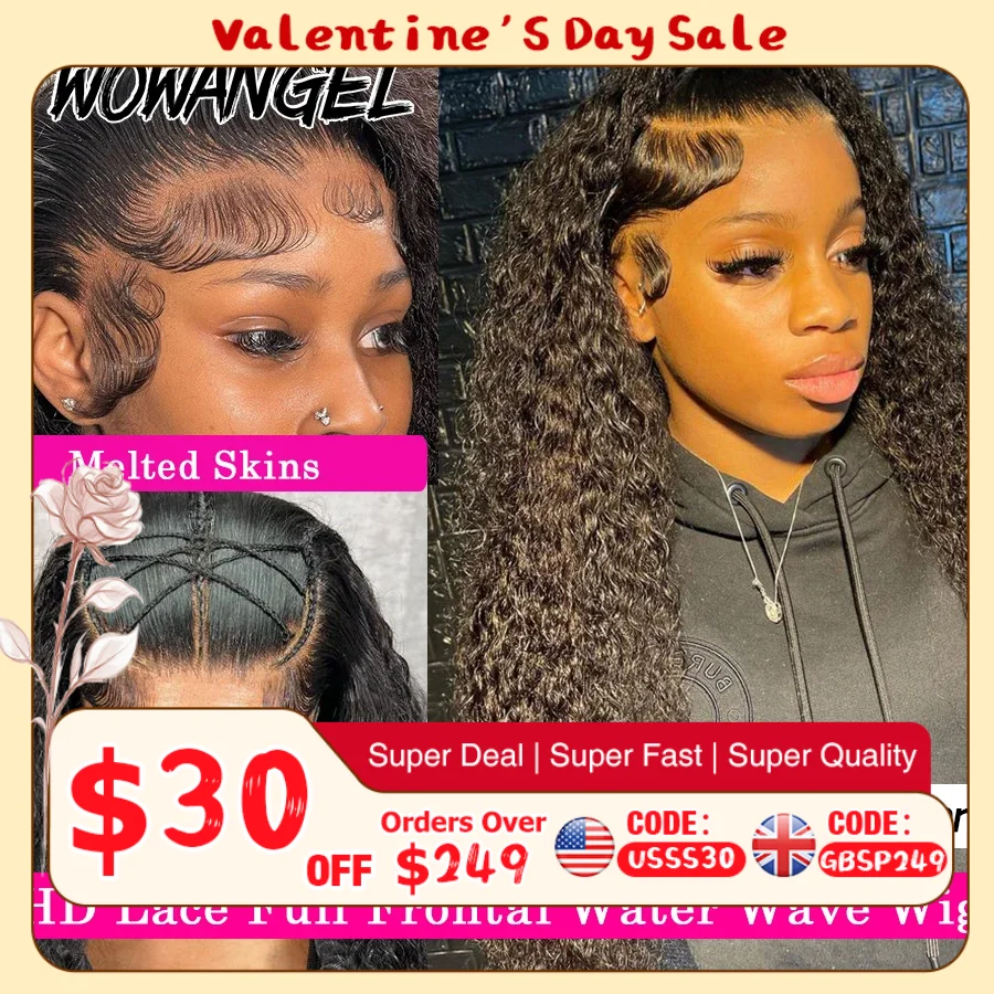 와우 천사 250% HD 레이스 정면 가발 13X6 물결 가발 13x4 레이스 정면 가발 Pre 뽑은 곱슬 가발 여성을위한 인간의 머리 가발