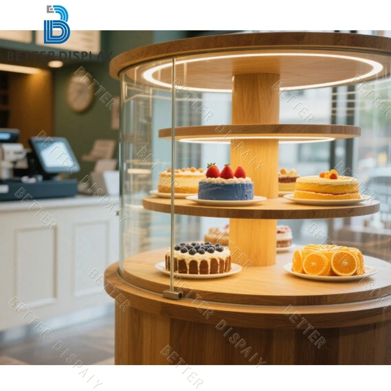 custom.Bakery Furniture Customized Glass Bread Display With Lighting Dessert Bread Cake Display Counter Bakery Shop Des