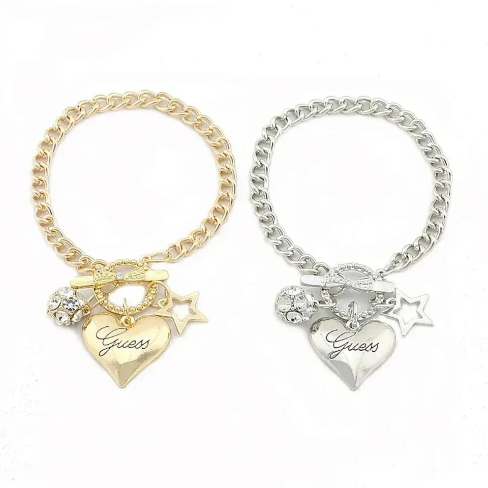 

2024 New Arrival Love Heart Charms Bracelets for Women Gold Silver Color Bracelet&Bangle Jewelry Europe American Style Gift