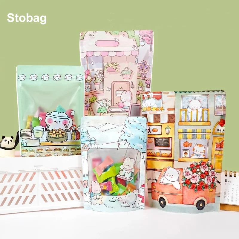 

StoBag 50/100pcs Cartoon Food Packaging Ziplock Bags Cute Stand Up Candy Snack Cookies Storage Kids Plastic Self-sealing Pouches