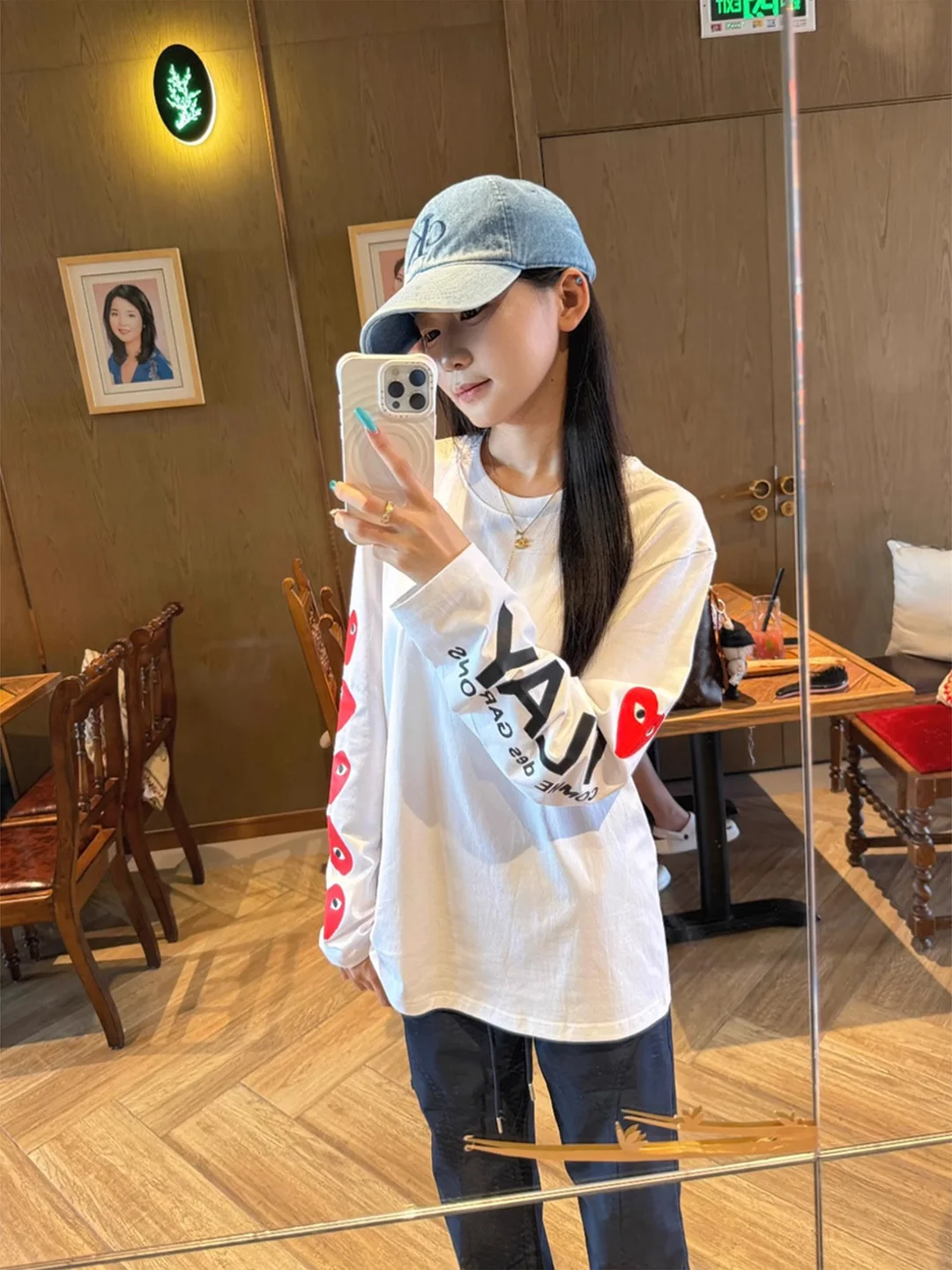 تي شيرت فضفاض من القطن طويل Sve للسيدات للخريف Faion Street Love Letter Round Ne Print Top Korean Sle Creative Pat... #2