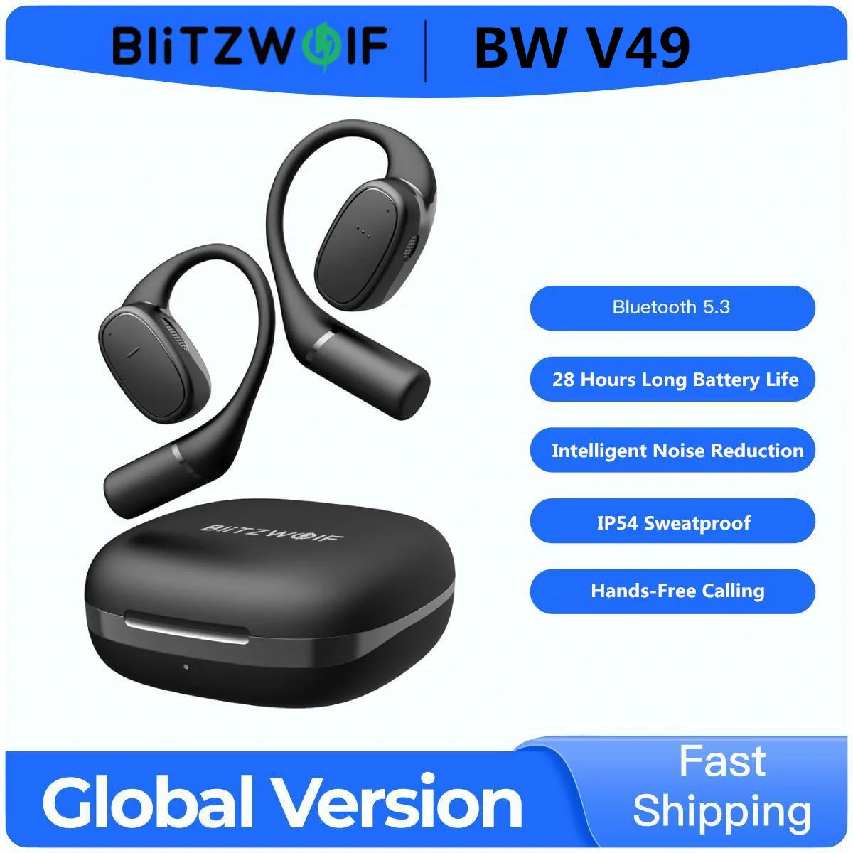 BlitzWolf BW-V49 OWS BLE5.3 Earphones Spatial Audio Powerful Bass Directin Tone Intelligent Noise Reduction HD Call Earbuds