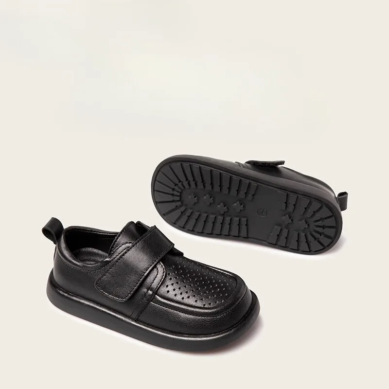 Zapatos de cuero genuino para niños y niñas de estilo británico, zapatos Oxford negros para niños, zapatos planos para bebés y niños pequeños, estudiantes y niños
