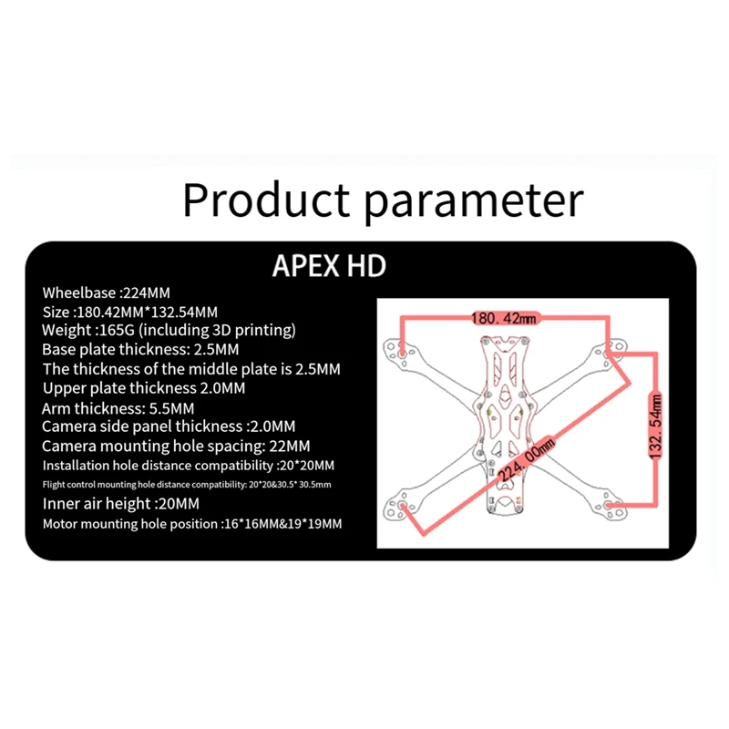 For APEX HD 5Inch HD5 Quadcopter Frame+3D Printed Spare Parts Kit 5.5Mm Arm Carbon Fiber For FPV RC Racing Drone