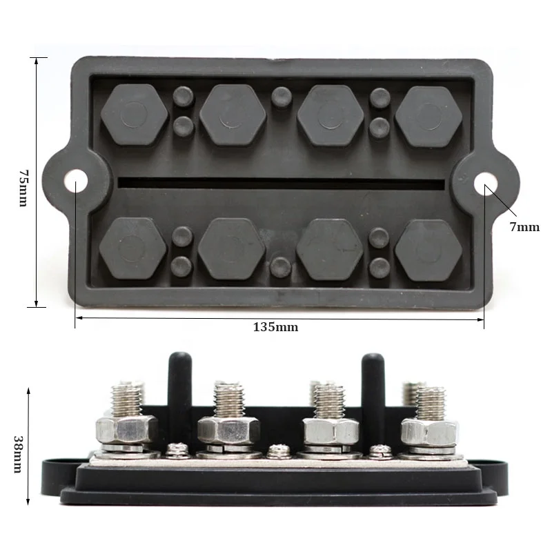 48V 250A Pure Copper Black Busbar M10 M8 Battery Terminals for Power Distribution