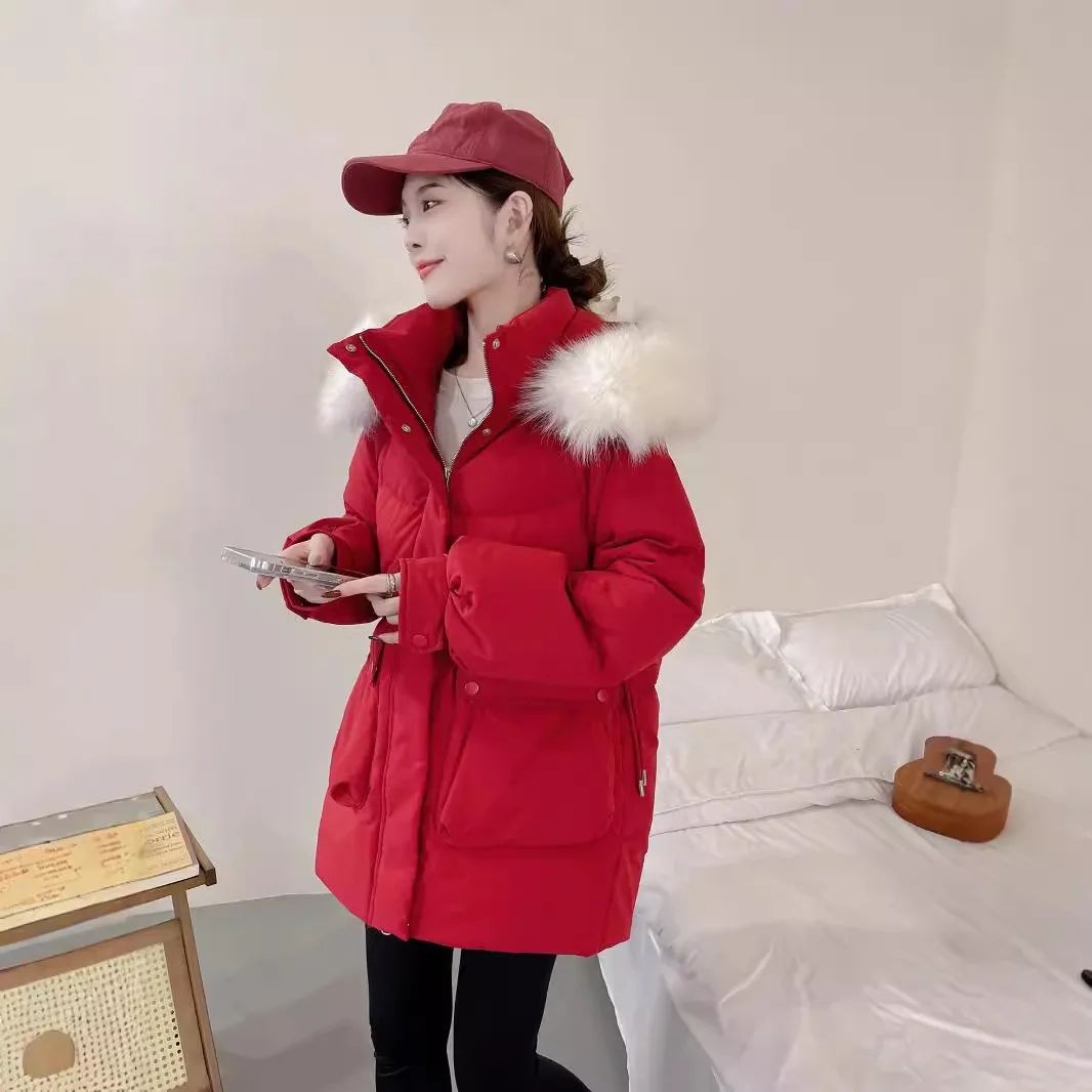 الشتاء معطف الفرو الكبير الأبيض بطة أسفل سترة المرأة متوسطة طويلة أسفل الثلوج سترة كبيرة فو الفراء معطف سميكة بطة بيضاء أسفل معطف #4