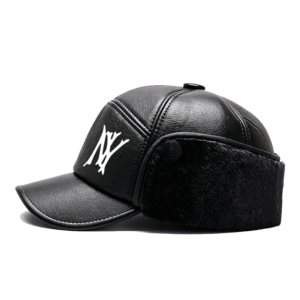 หมวกแก๊ปหนังเทียมสีดำสำหรับผู้ - Trapper Hat Ear Flap บทวิจารณ์และราคา