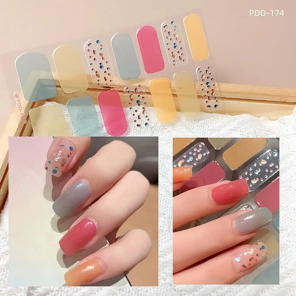 INS Trendy 14Strips Gel Nail Stickers Floristic Semi Cured Gel Nail Polish Strips Full Cover Nail Patch DIY Nail Art Making