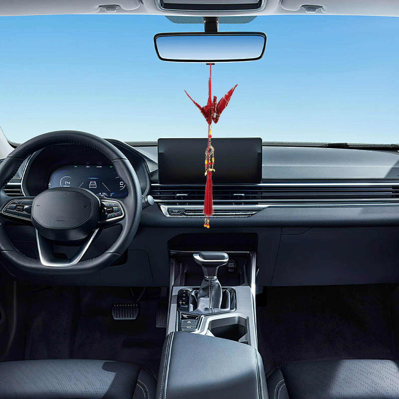 

Crane Brings Blessings Fabric Car Hanging Pendant with Origami Crane Design Red Tassel Lucky Charm for 2025 Year of The Snake
