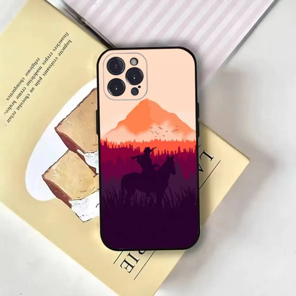 R-レッド・デッド・リデンプション RDR iPhone16,15,14,13,12,11 Plus,Pro Max,XS,X,XR,SE,Mini,8,7用 ソフトブラックカバー