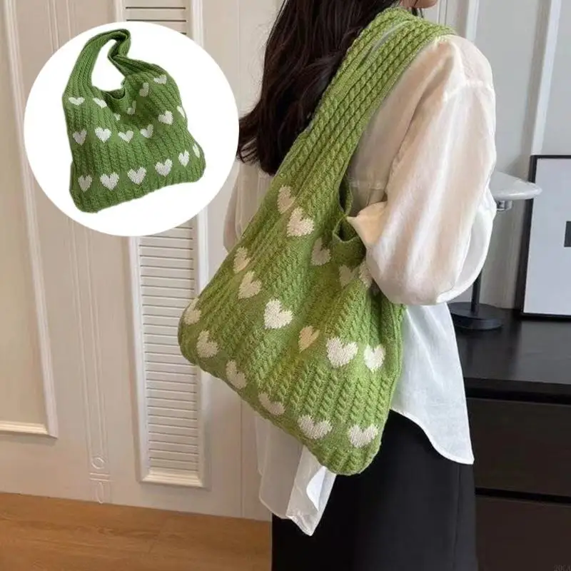 

Shoulder Bag for Women Versatile Knitted Heart Bags Large Capacity Crochet Bag 20CA
