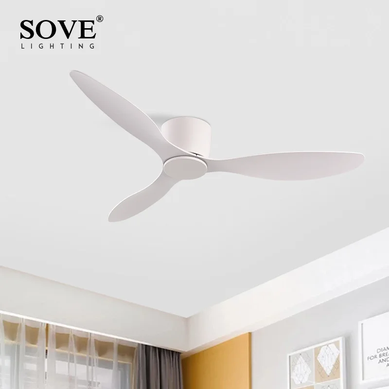 SOVE-Ventilateur de plafond moderne avec télécommande, noir et blanc, moteur DC bas, 30W, ventilateur de plafond simple sans lumière, ventilateur domestique 220V