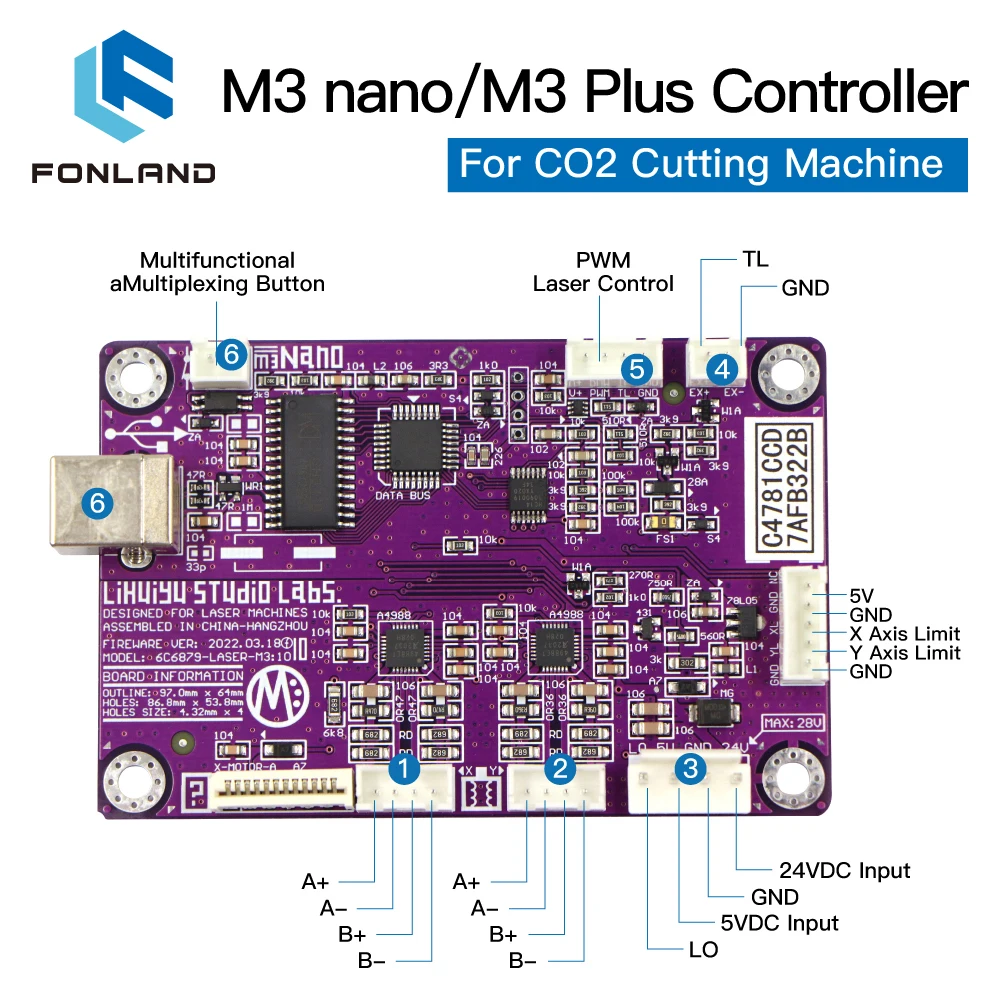 Fonland LIHUIYU M3 PLUS Nano Laser Controller Main Mother Board System M2 Upgrade 2025 Version With Cables Co2 Engraver Machine