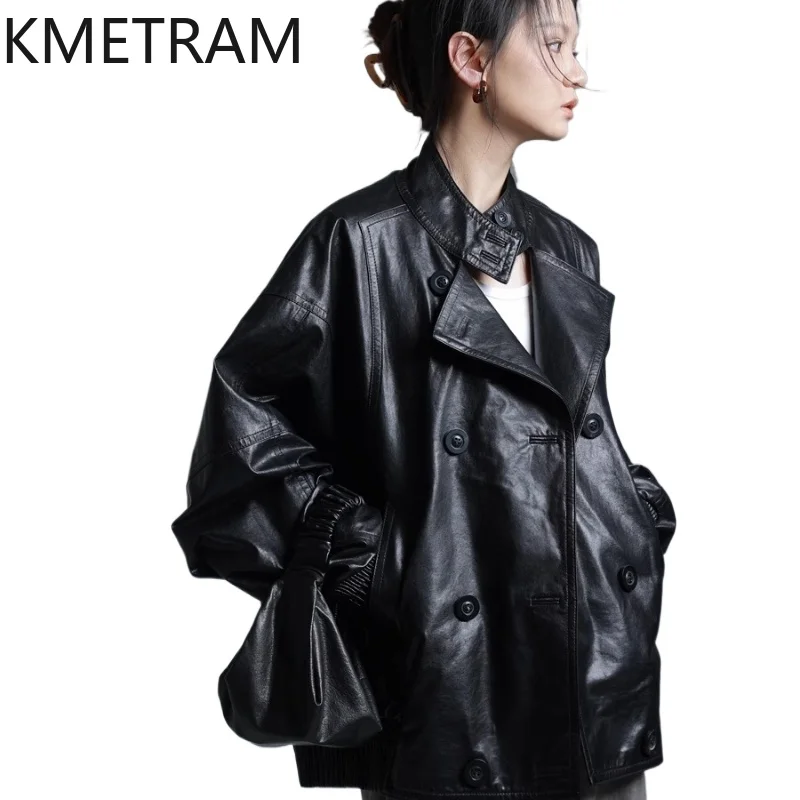 KMETRAM 100% Naturalna Skóra Owcza Damska Kurtka Skórzana Wysokiej Jakości Luźna Prawdziwa Skóra Zimowe Płaszcze 2025 Średniej Długości ropa mujer