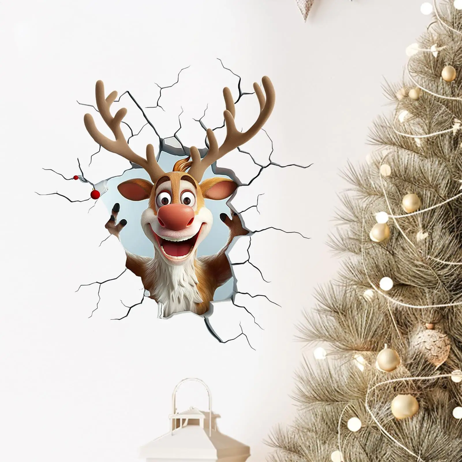Christmas Wall Stickers 3D Visual Design Art Clings Reindeer Window Decals For Door Room Home Party Shop Bathroom Classroom