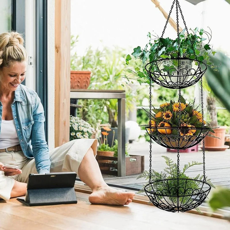 Hanger Produce Basket Wire Fruit Basket 3-Tier Iron Fruit Basket Kitchen Fruit Stand Fruit Vegetable Storage Basket