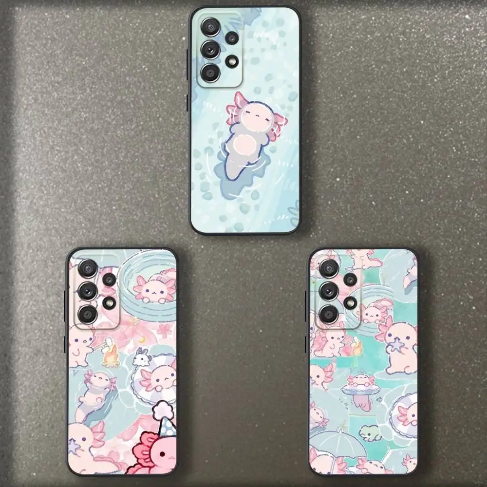 

Cartoon Axolotl Phone Case For Samsung S 25,24,23,22,30,21,10,9,Ultra,Plus,Lite,FE,4,5 G Soft Black Case