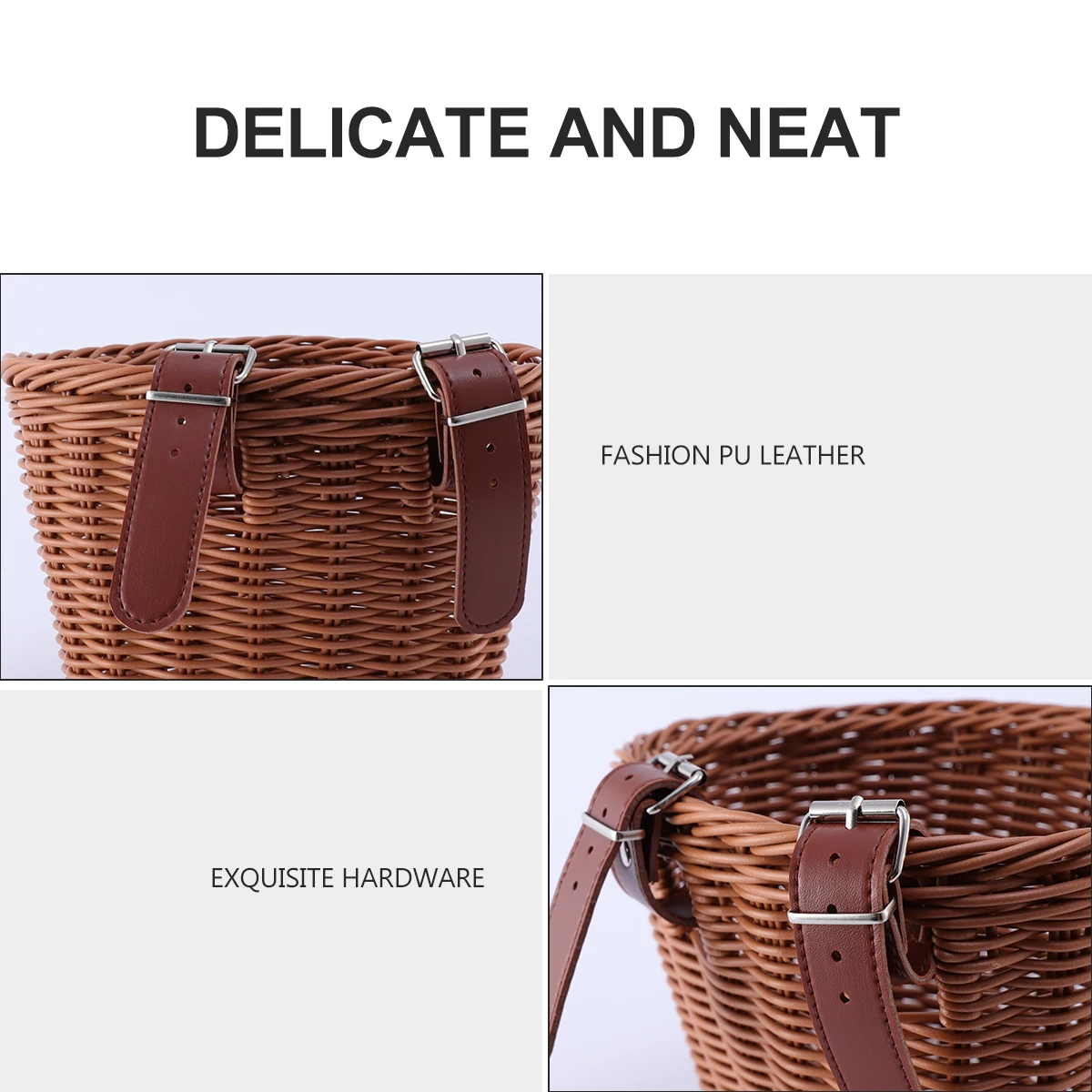 

Imitation Rattan Bike Basket Large Capacity Storage PE Material Removable Retro Tea Color Children Bicycles Plastic Basket Bike