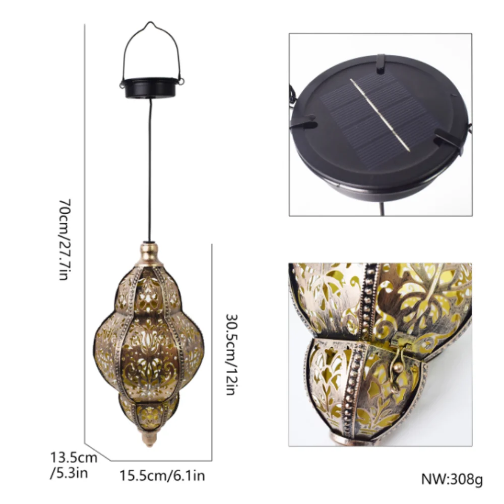 

Solar Powered Solar Lantern Lithium Battery Waterproof Moroccan Lantern With Hook Hollowed-out Garden Lamp Courtyard Lighting