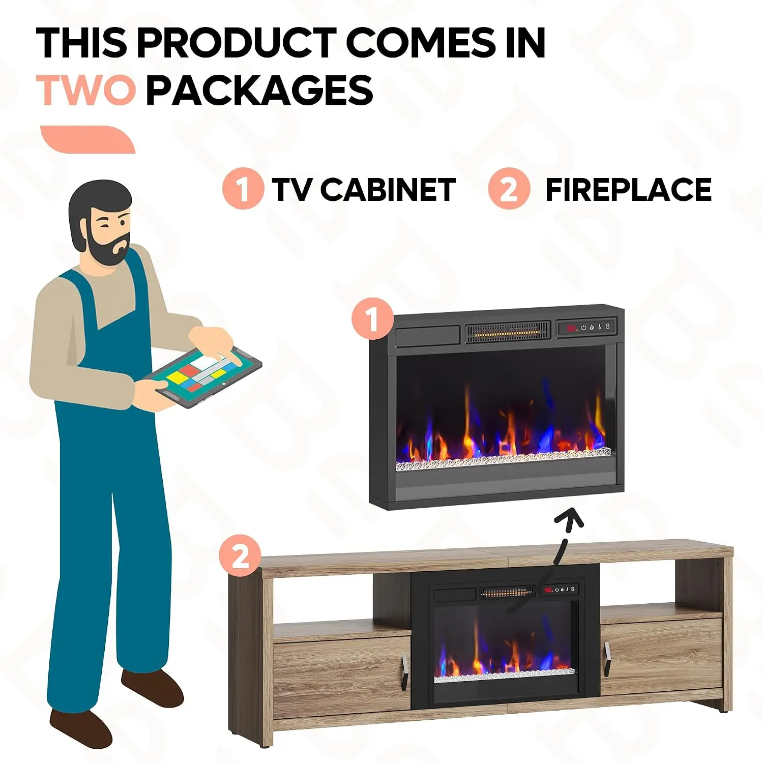 Fireplace TV Stand Entertainment Center LED Lights Storage Cabinets Adjustable Shelves Living Room 70