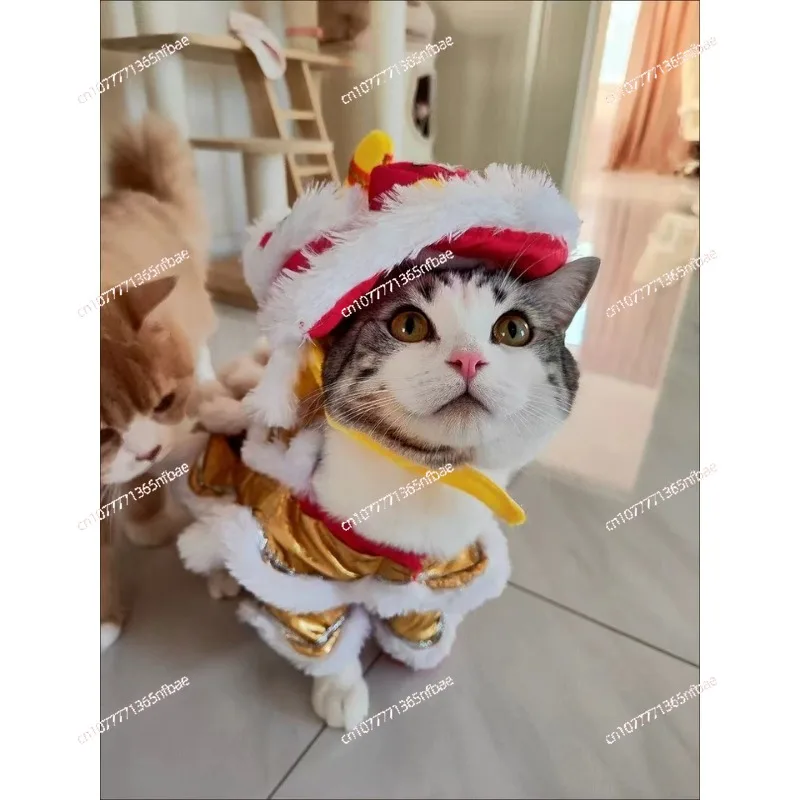 Lion Dance Costume for Small Dogs Cats, Chinese New Year Pet Outfit for Teddy Corgi, Festive Winter Apparel