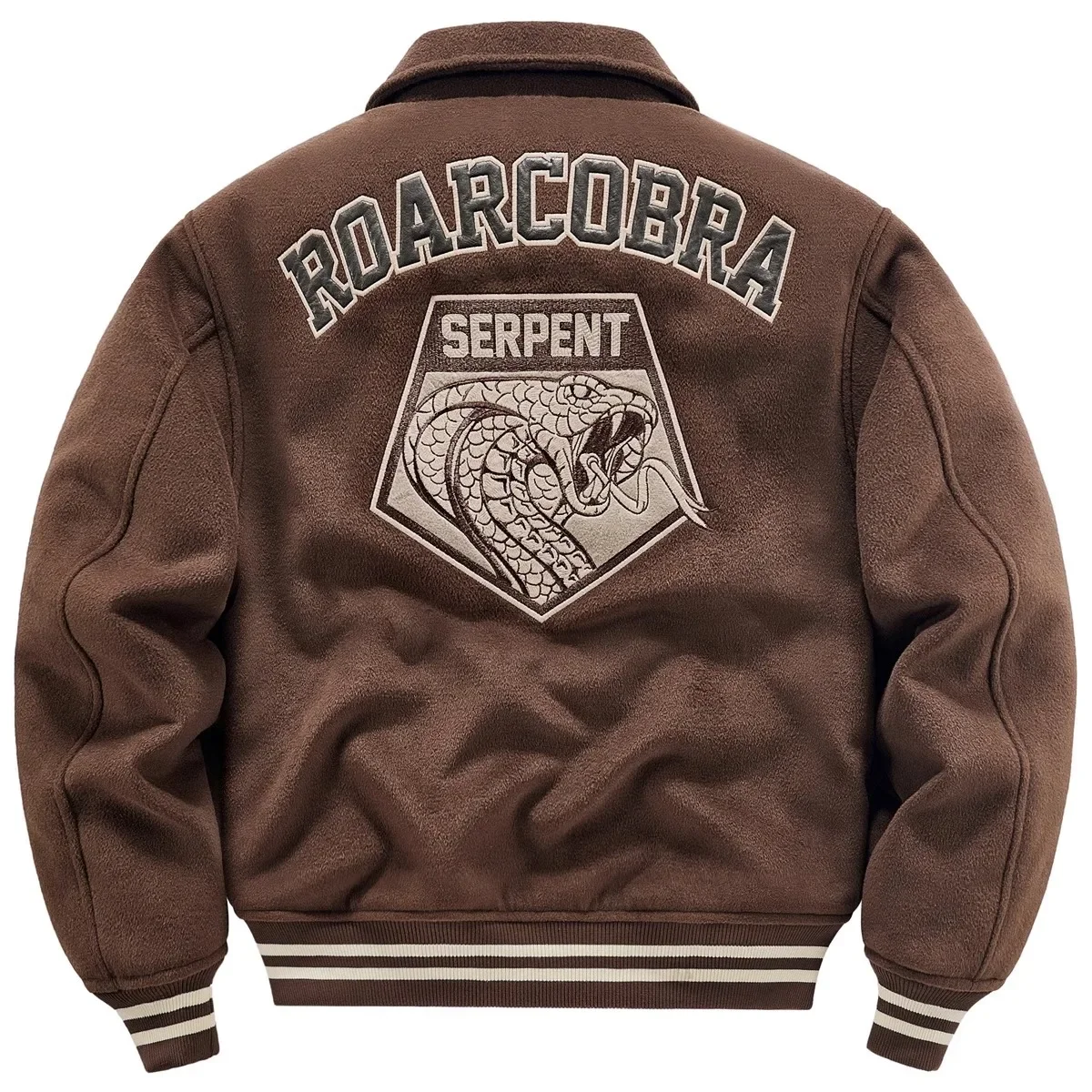 

Men New Autumn Winter Retro Letter Embroidered Woolen Baseball Jacket Thick Cotton Coat Lapel Clip Cotton Jacke