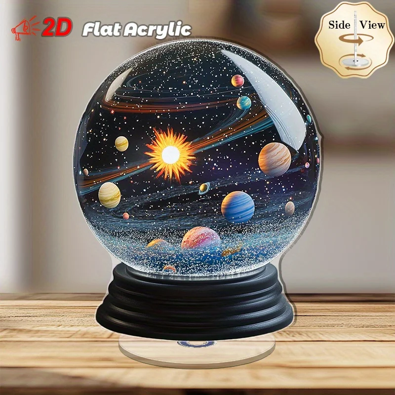 1Pc Universe Theme 2D Rotating Plane Acrylic Solar System Mini Globe Desktop Decor Ornament Room Decor Astronomy Enthusiast Gift - view 2