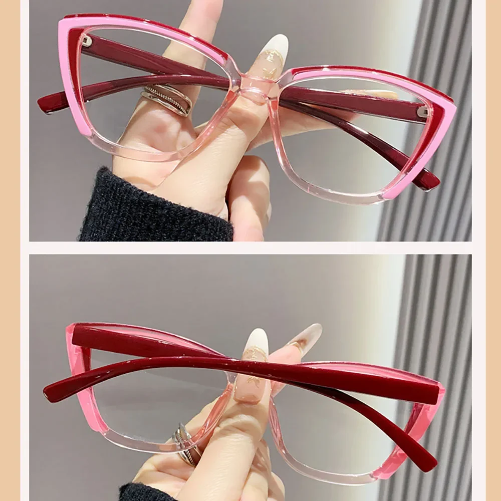 Trendige Mode-Lesebrille im Cat-Eye-Stil für Damen, Vintage, bunter Rahmen, Presbyopie-Brille, Anti-Blaulicht, klare Gläser +2,5 – Detail 10