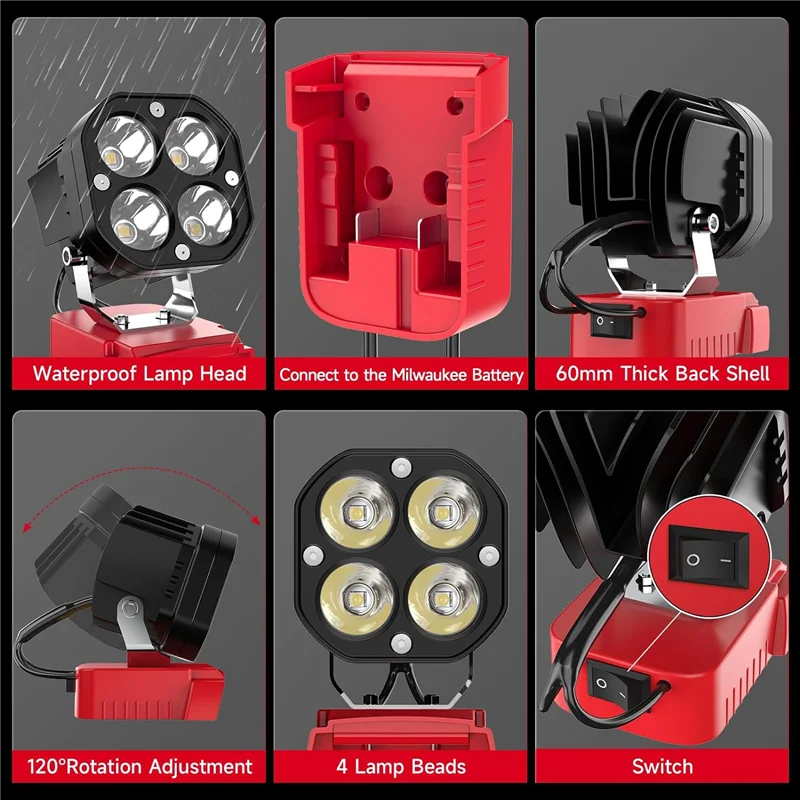 Y17A Work Light LED Work Light For  M18 18V Battery, 40W 6000LM Flashlight, LED Flood Light, 18V Battery Cordless Work