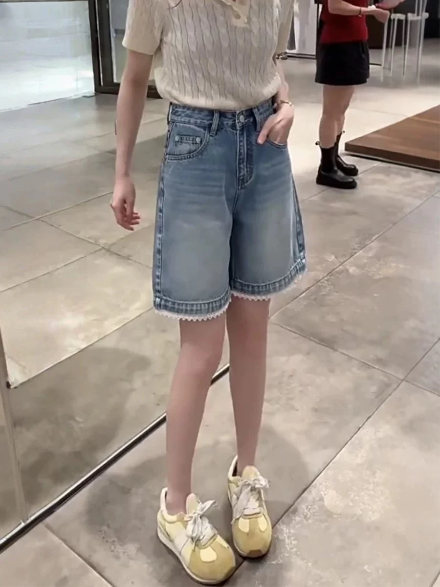 

Джинсы женские летние с высокой талией, синие, прямые, широкие, А-силуэт, длиной до середины икры, больших размеров