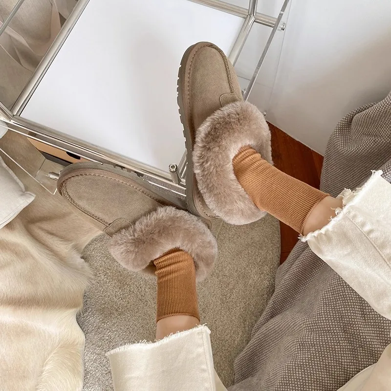 

Women Boots Genuine Leather Winter Snow Boots Wool Lining Leather Casual Ankle Boots Warm Wool Shoes Plus Size 44