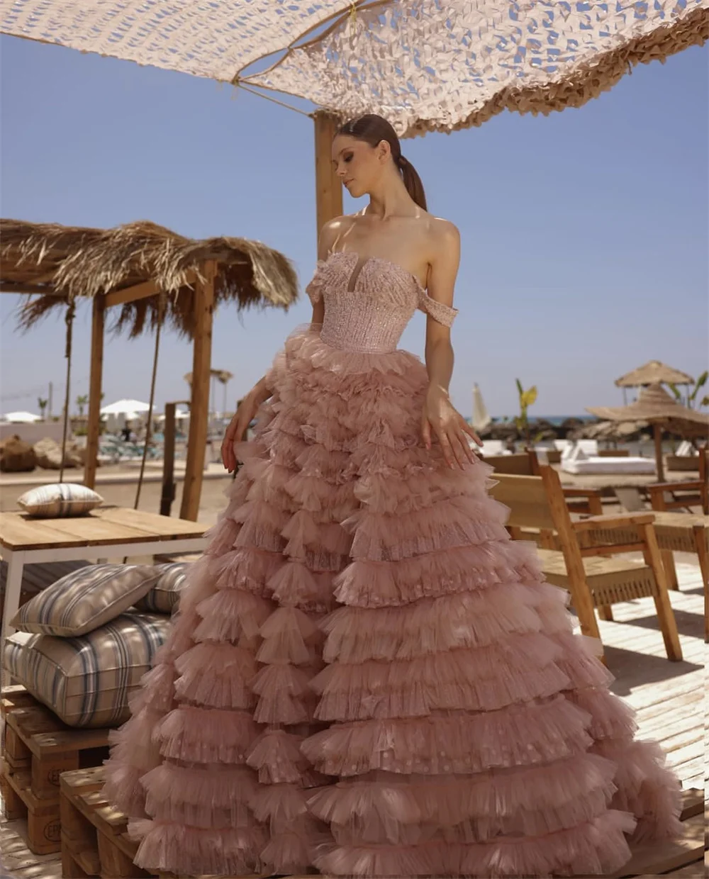 Light Pink Prom Dresses Multiple Layers Of Tulle 2024 Evening Dress Bridal Customization Dress Formal Occasions Party Dresses