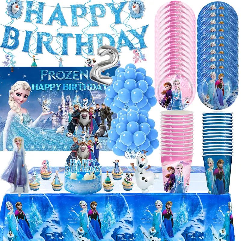 Disney Frozen Birthday Decoraction Tableware Set Happy Birthday Balloons Banner Elsa Kids Birthday Candy Box kids Party Favors