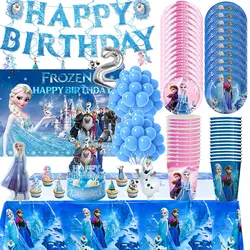 Disney Frozen Birthday Decoraction Tableware Set Happy Birthday Balloons Banner Elsa Kids Birthday Candy Box kids Party Favors