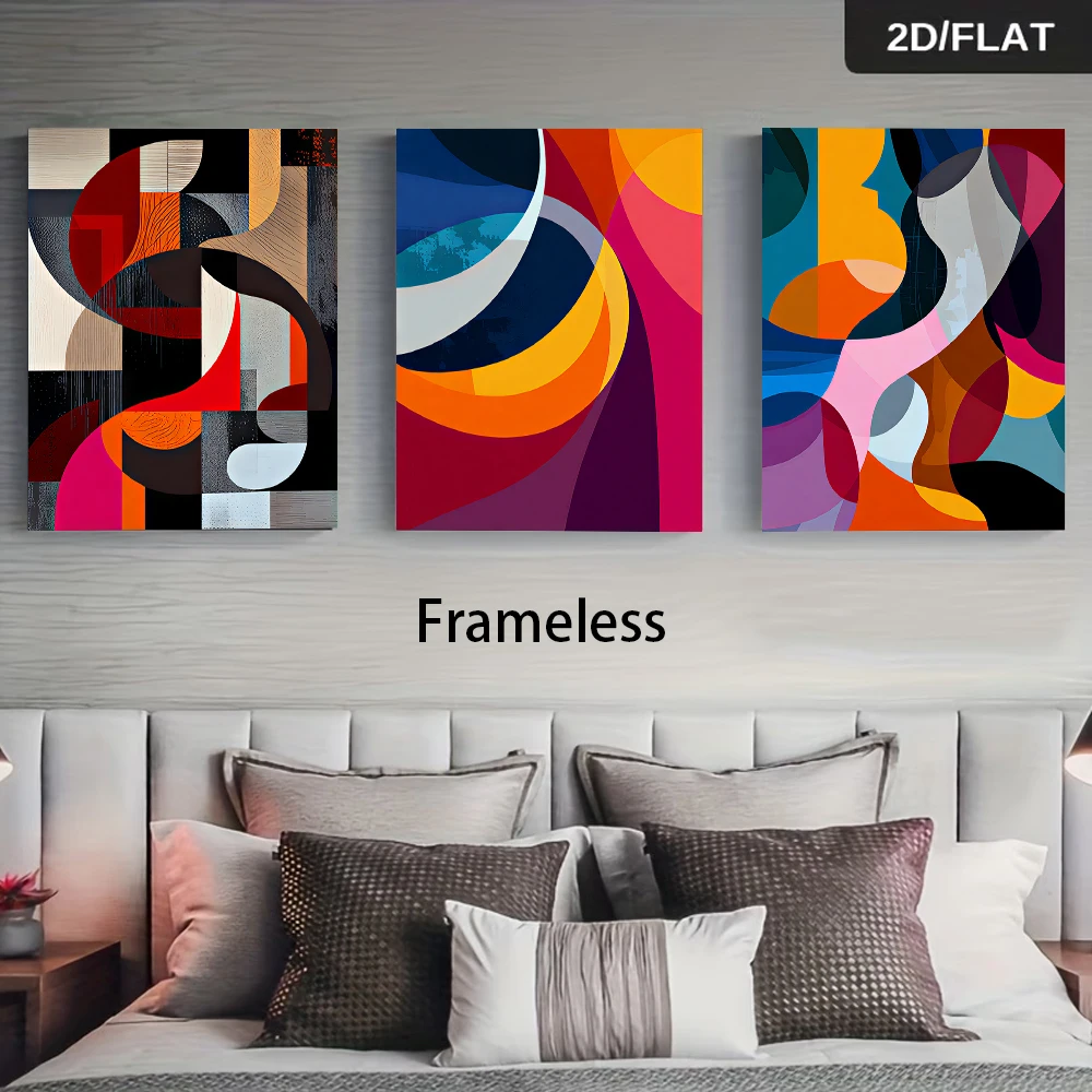 1 set of modern abstract triptych frameless decorative paintings, living room sofas, creative art paintings, 2D plan