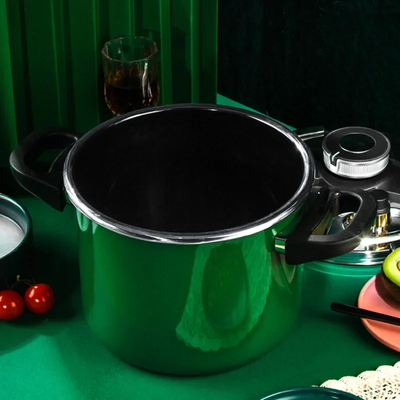 Stainless Steel Pressure Cooker and Soup Pot Set, Universal for Induction and Gas Cookers, Green Enamel, Household Use