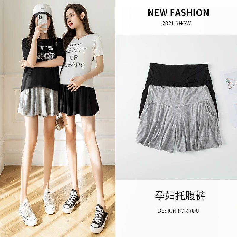 New pregnant women's wide-leg five-point hakama fashion all-match ice porcelain cotton modal 200 catties anti-lighting shorts