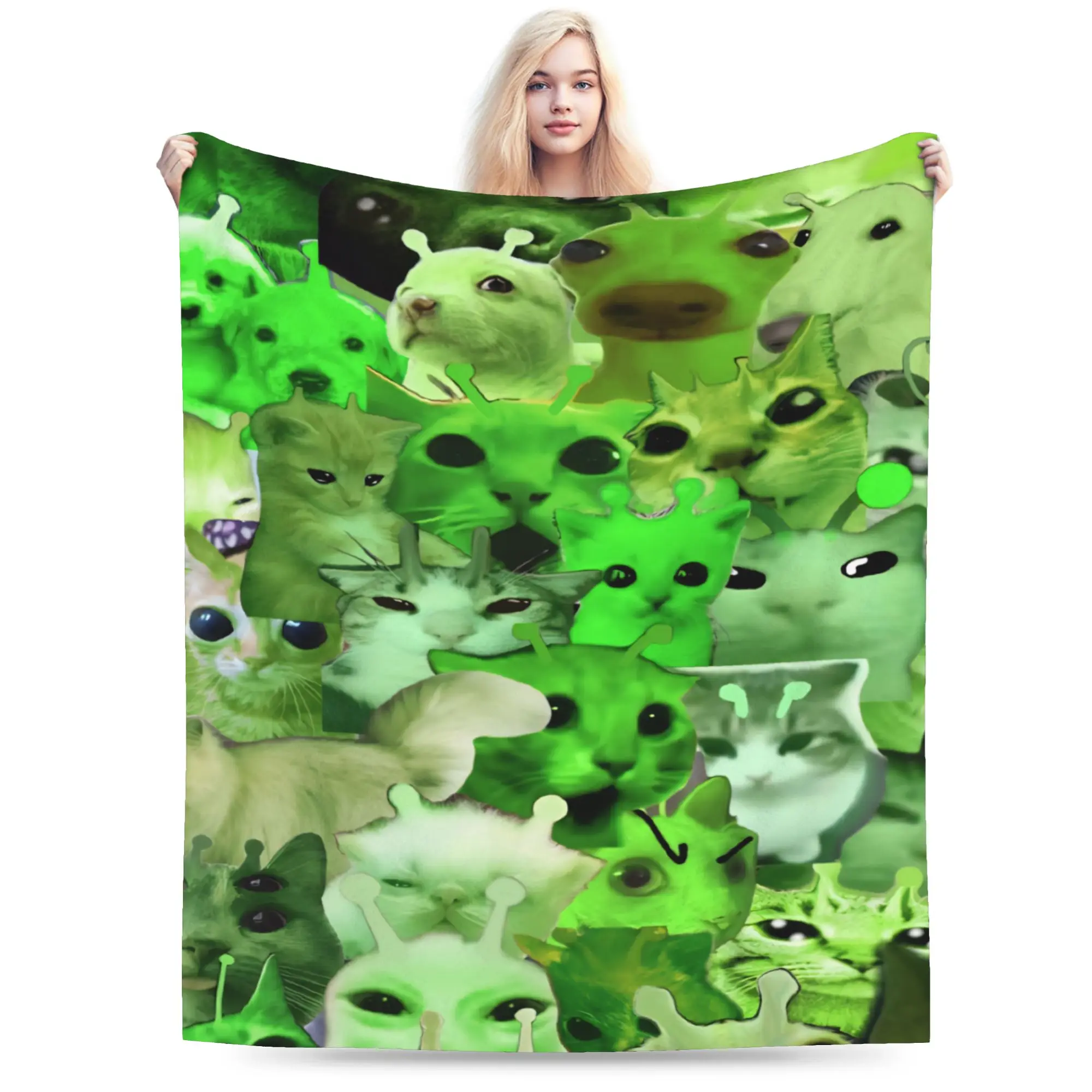 Alien Cat cats Blanket Flannel  Relax Ultra-Soft Throw Blankets for Bedroom Bedding Throws
