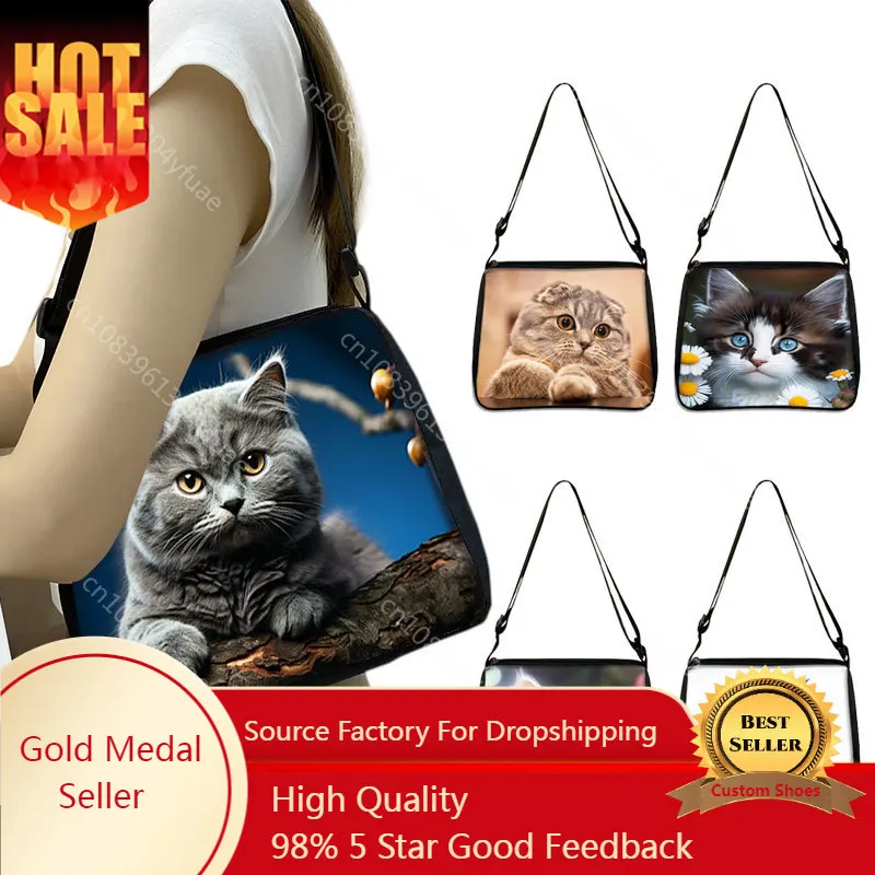 Cute Persian/Siamese Cat Handbags  for Travel Scottish British Cat Messenger Bag Kitten Shoulder Bag Crossbody Bag Phone Holder