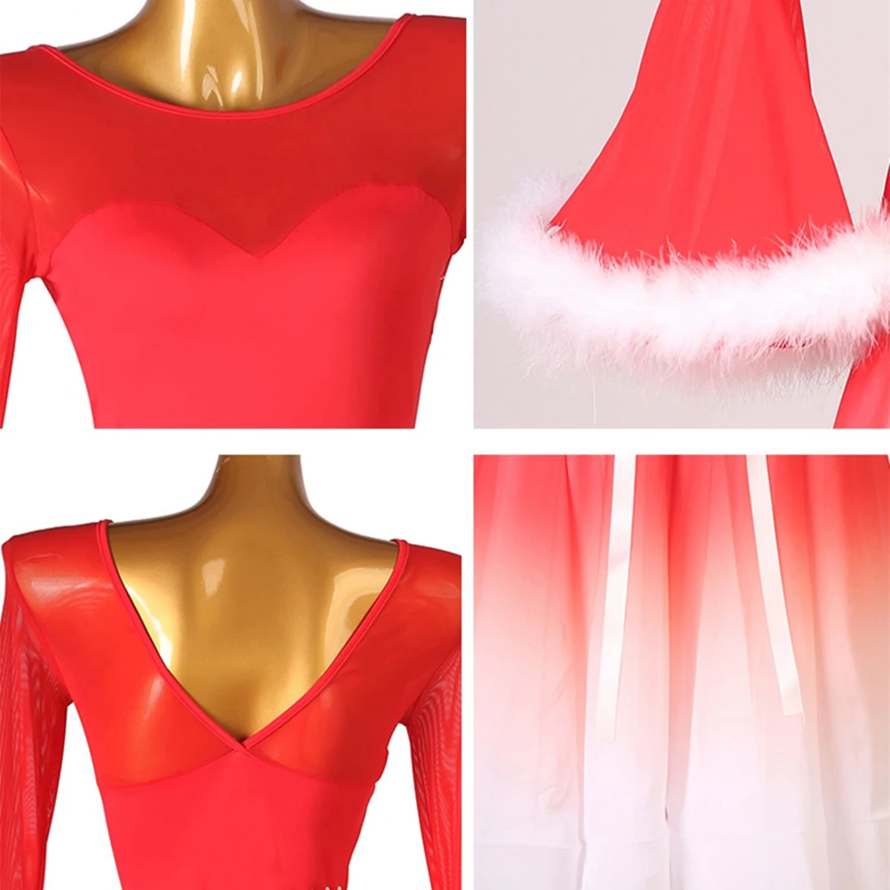 جديد الفالس حفلة قاعة الرقص الأحمر المنافسة جولة الرقبة التدرج ممارسة الرقص البدلة أداء ريشة المرحلة زي #4