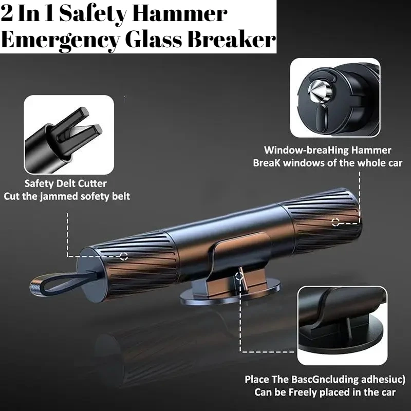 2 in 1 자동차 안전망치 비상 유리 파괴기 안전벨트 절단 고경도 텅스텐강 구조 도구 차량용