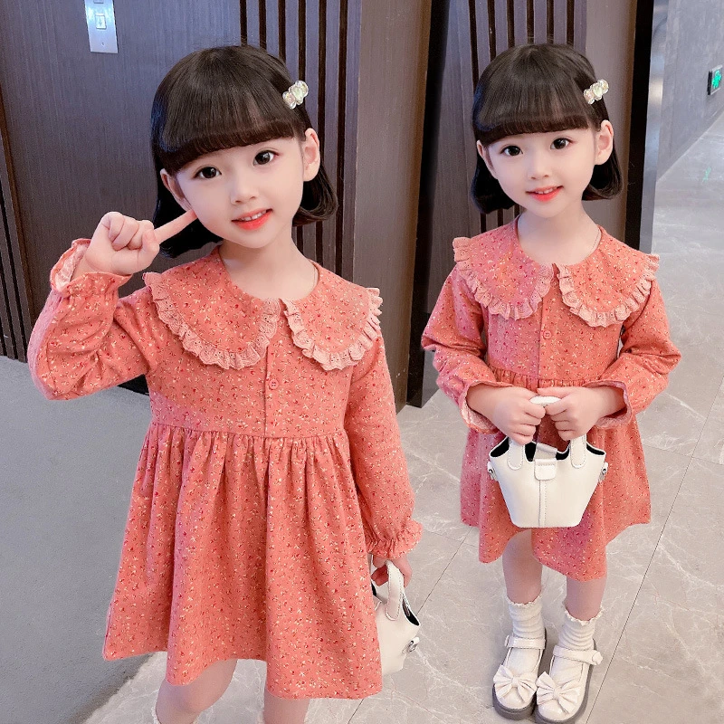 Dress Girl Autumn Style 2024 New Lace Collar Cotton Cute Simple Korean Red Tide