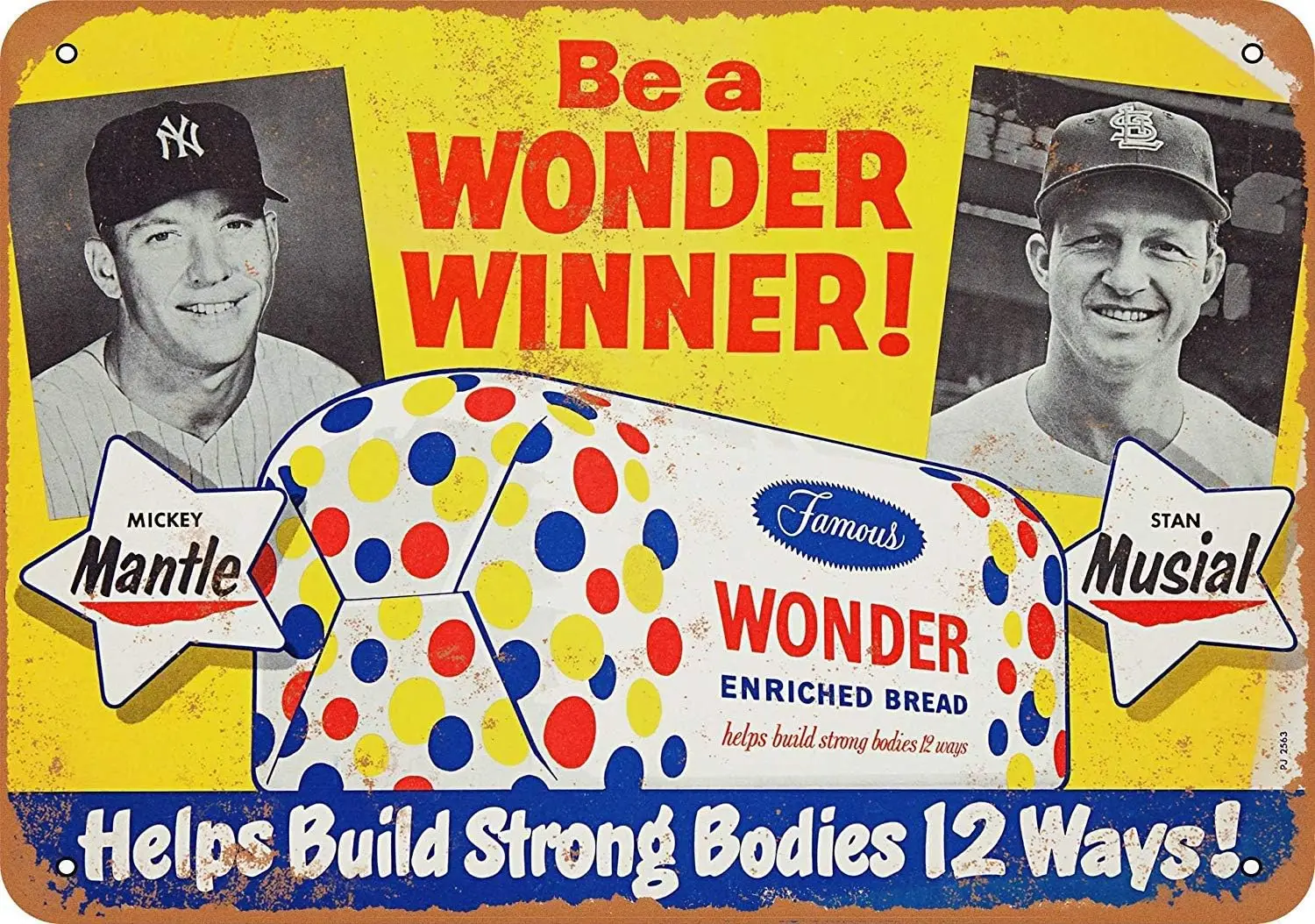 Vintage Look Metal Sign -1954 Mantle and Musial for Wonder Bread