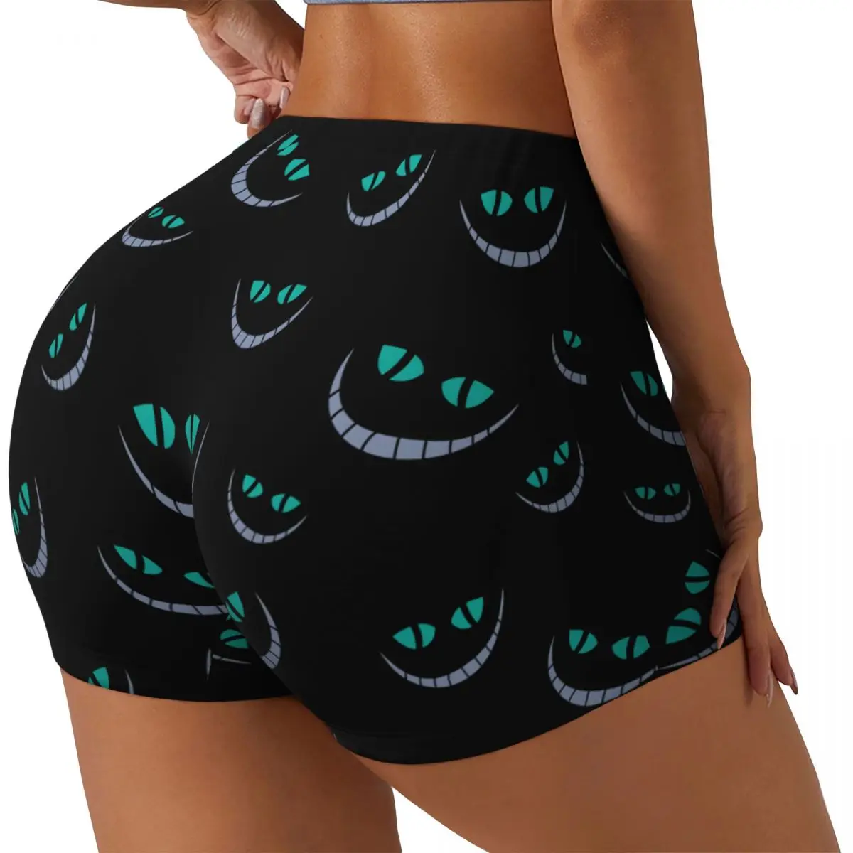 Custom Cheshire Cat Face Cartoon Workout Shorts for Women Gym Volleyball Running Yoga Shorts