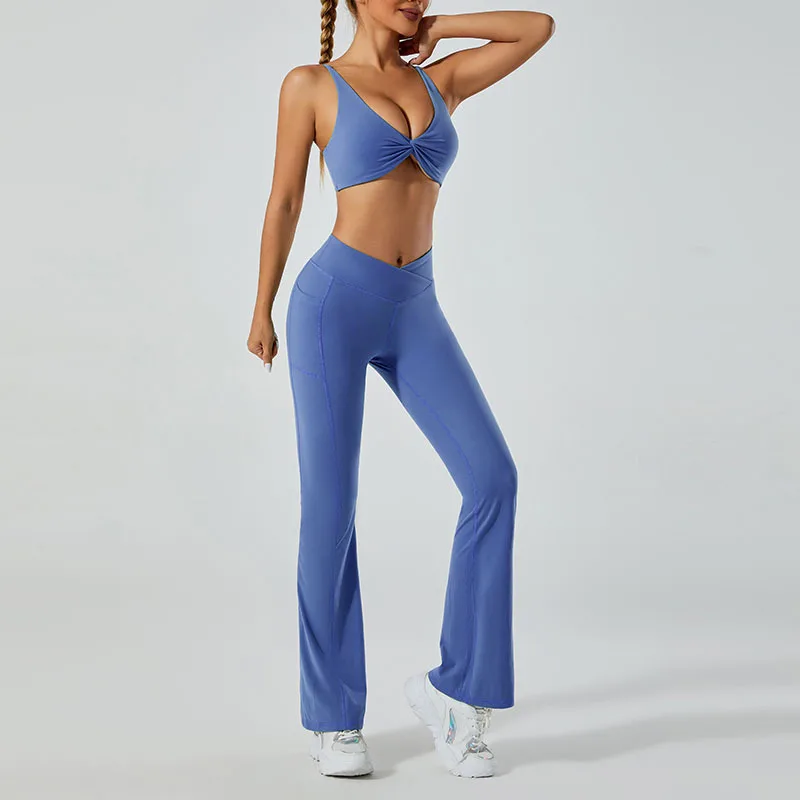 

Women Yoga Outfit Two Piece Set Sexy Backless Sports Bra High Waist Leggings Gym Running Workout