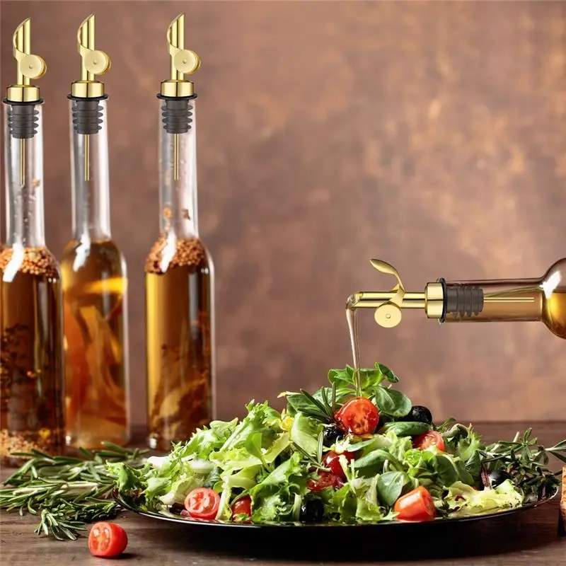 ABHU 6Pcs Stainless Steel Weighted Liquor Bottle Pourers Auto Flip Olive Oil Dispenser Spout Balsamic Alcohol Pourer (Gold)